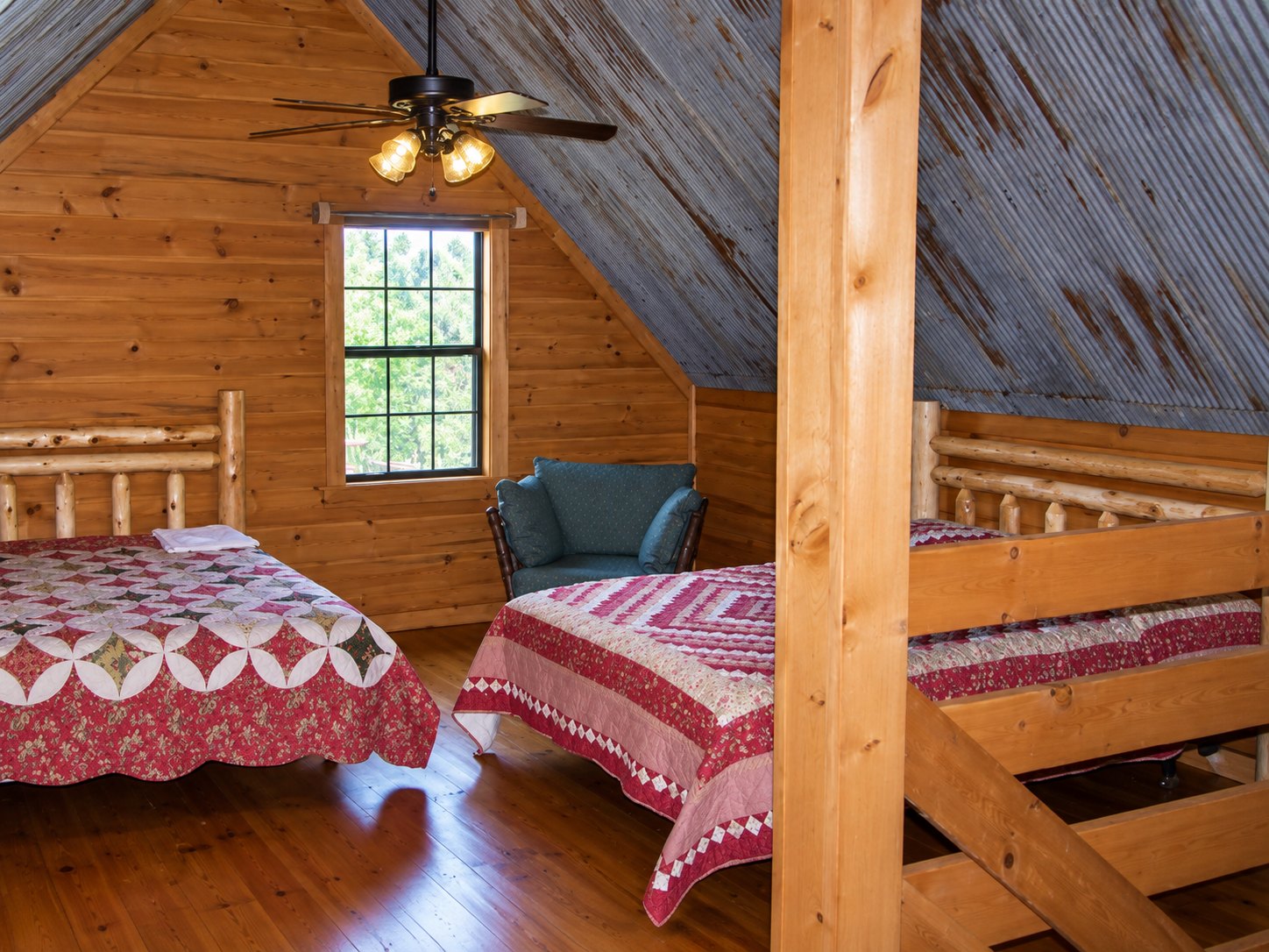 Upstairs loft sleeping area at Kindling Trail Cabin